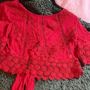 Women’s Crochet Lace Peasant Top - Hot Pink